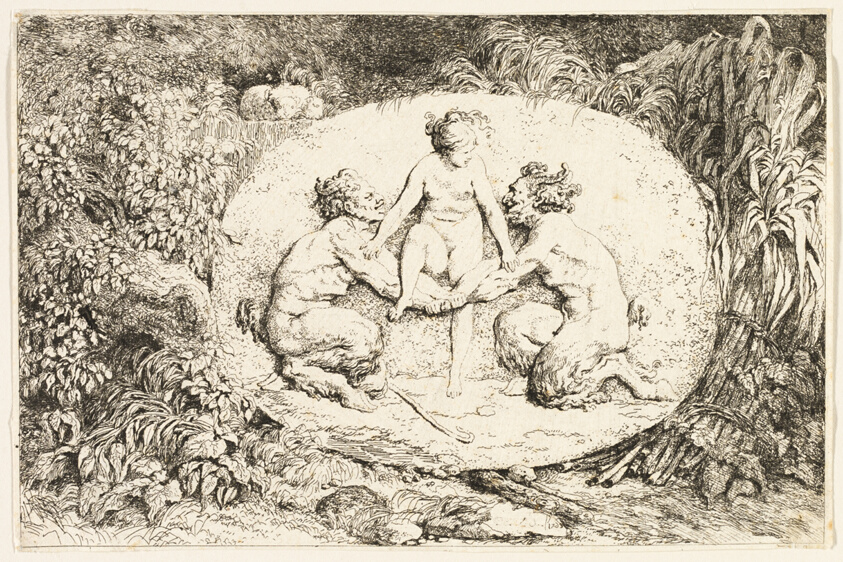 Nymph Sitting on the Hands of Two Satyrs from Bacchanales, or Satyrs' Games