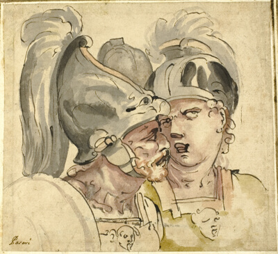 Two Helmeted Soldiers Conversing
