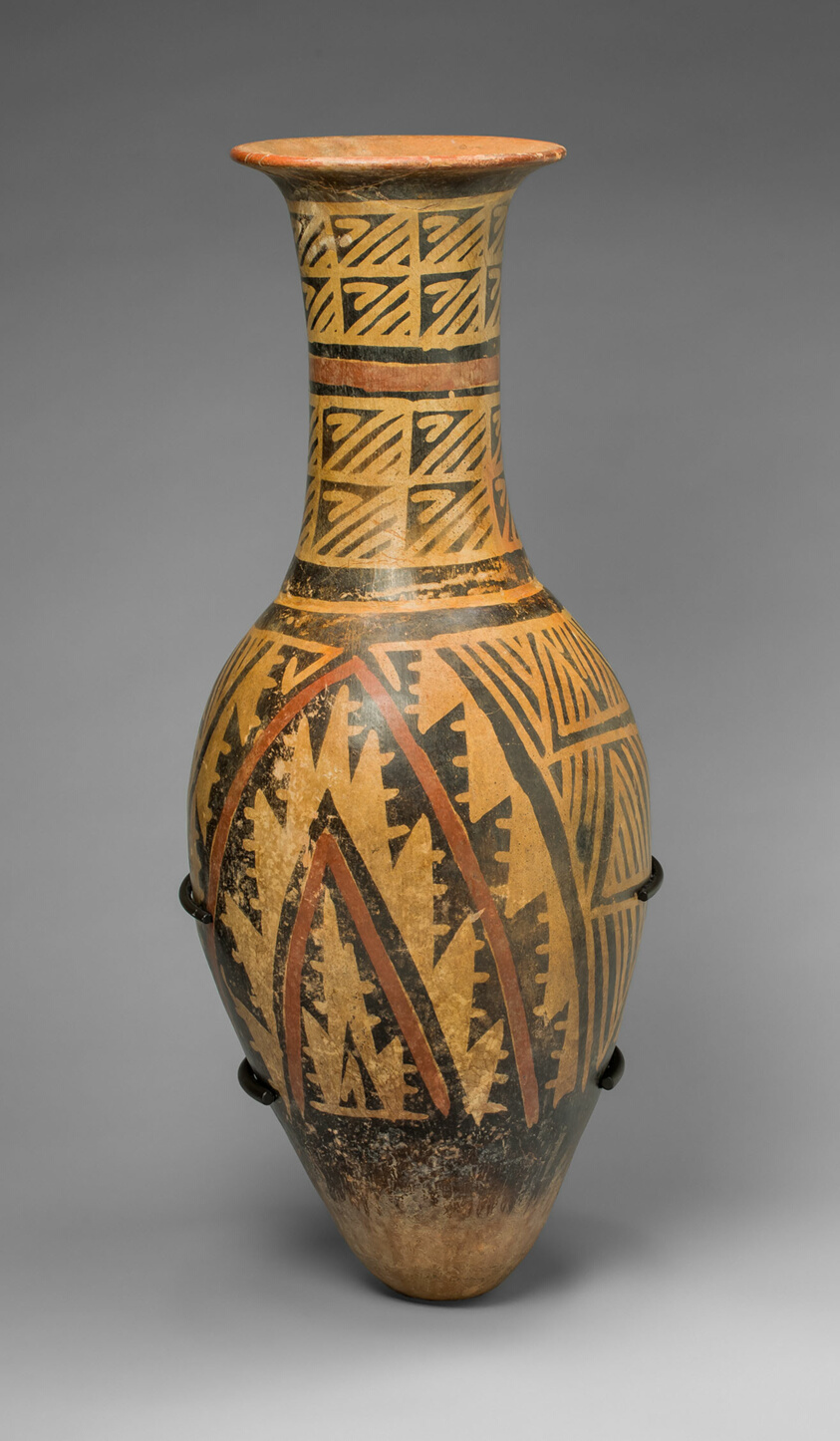 Urn Painted with a Geometric Textile-like Pattern