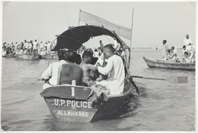 U.P. Police Allahabad Awaiting Gandhi's Floating Ashes