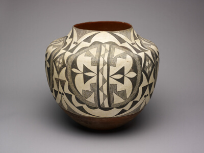 Black-and-White Storage Jar with Abstract Geometric Motifs