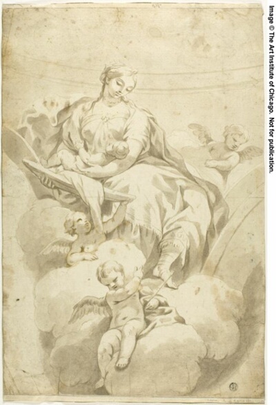 Sketch of Spandrel Decoration with Allegorical Seated Female Figure and Putti