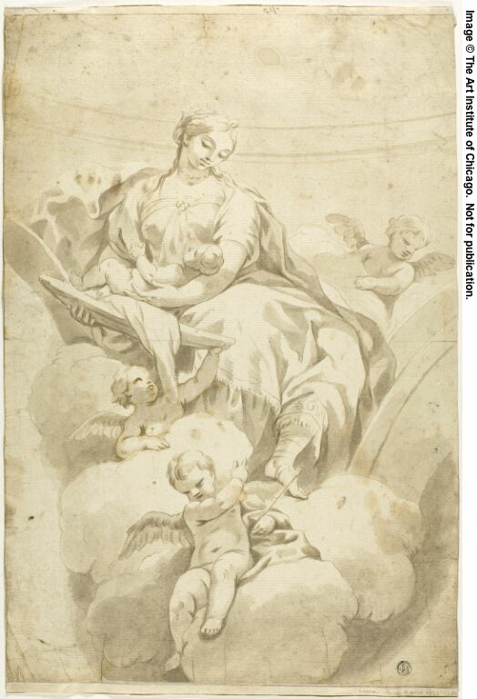 Sketch of Spandrel Decoration with Allegorical Seated Female Figure and Putti