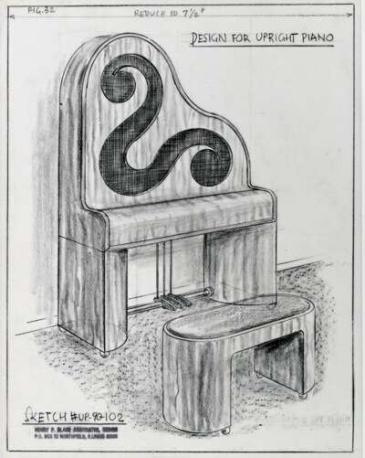 Upright Piano Designs, Presentation Design Drawing