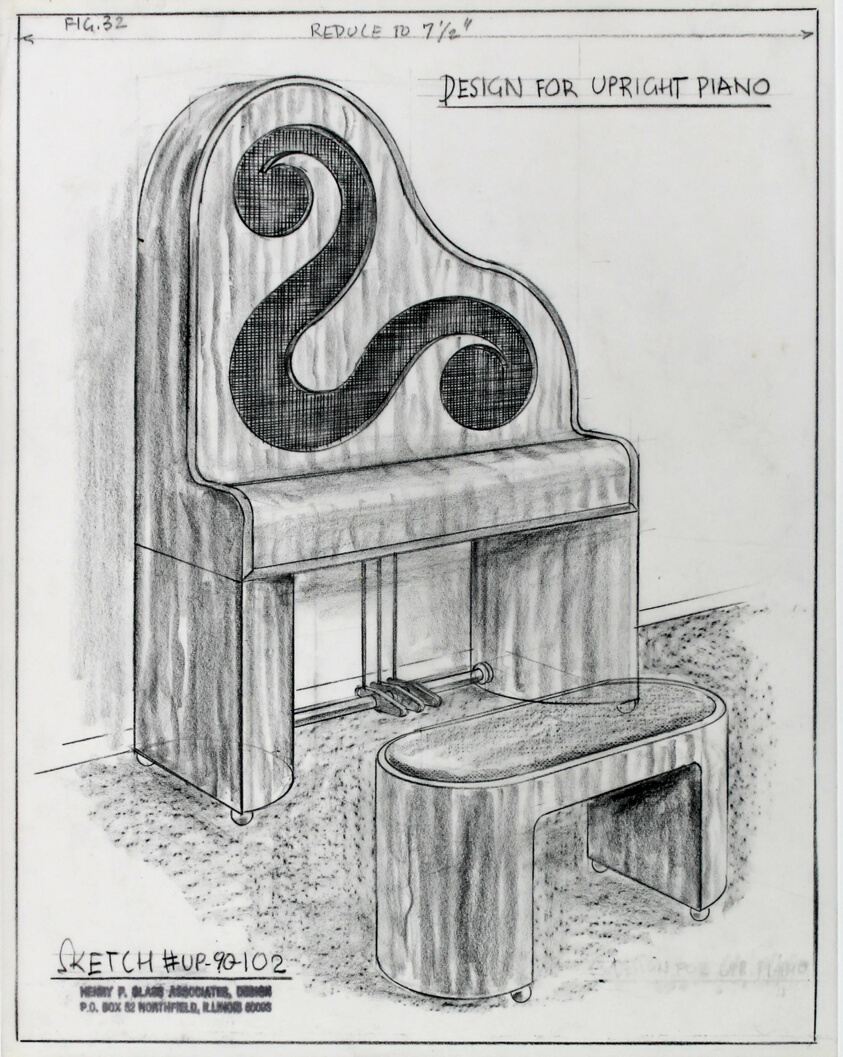 Upright Piano Designs, Presentation Design Drawing