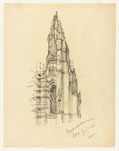 Soissons Cathedral, Soissons, France, Travel Sketch