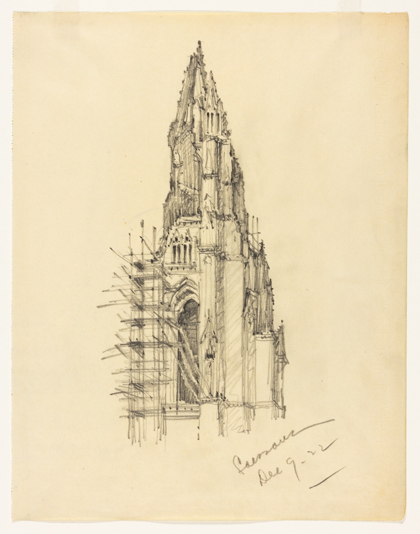 Soissons Cathedral, Soissons, France, Travel Sketch