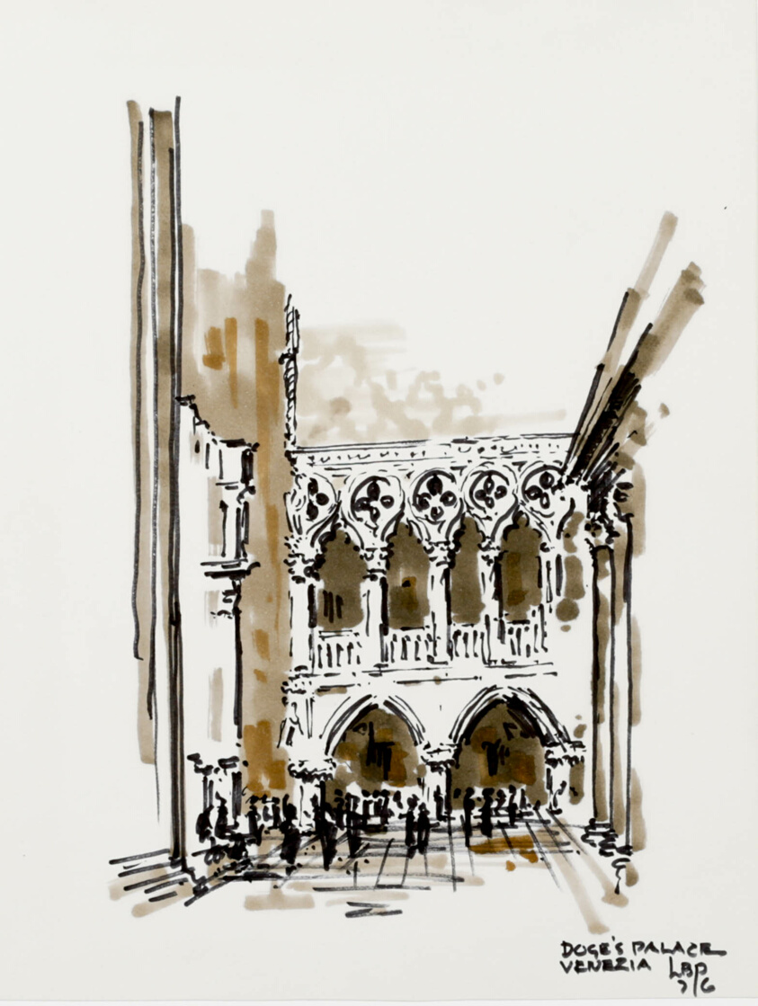 View of the Palazzo Ducale, Venice, Italy, Travel Sketch