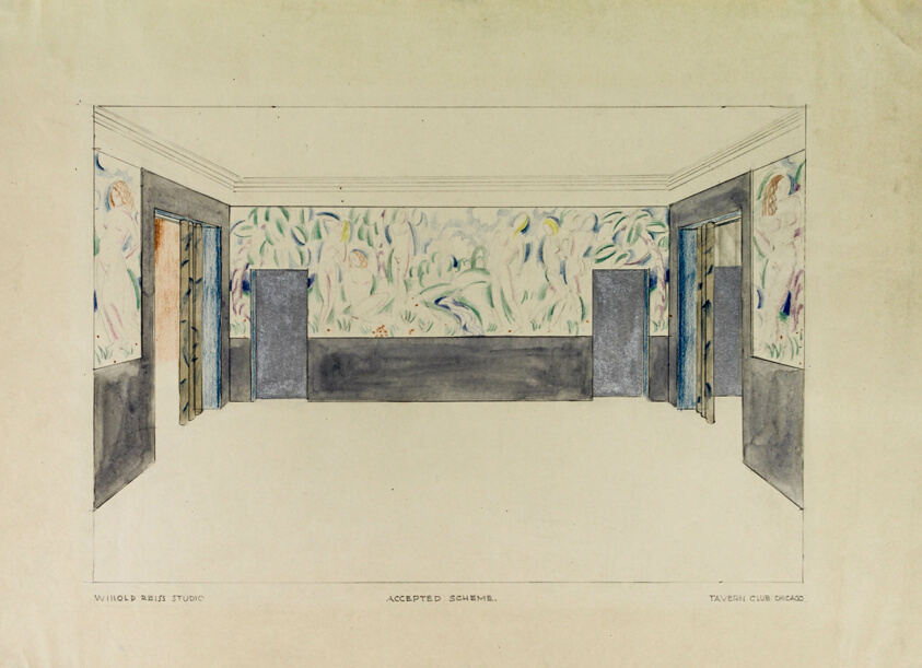 Tavern Club, Interior Perspective of Mural, Chicago, Illinois, Presentation Drawing