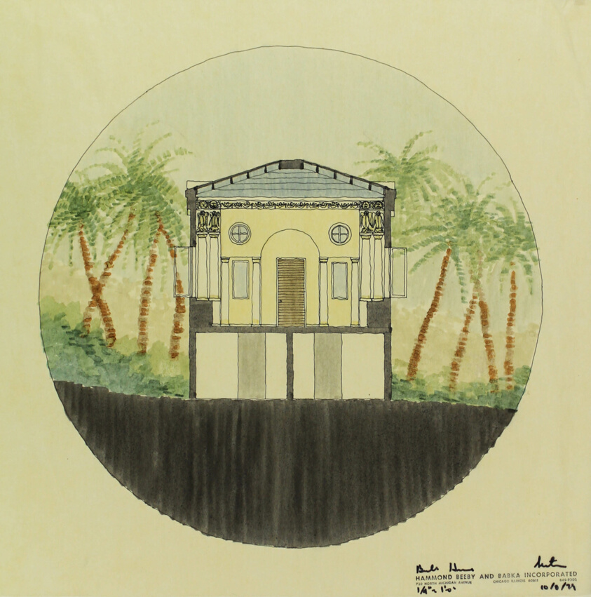 Design Drawings, Bush House, Scheme II, Bahamas, Cross Section, Presentation Drawing