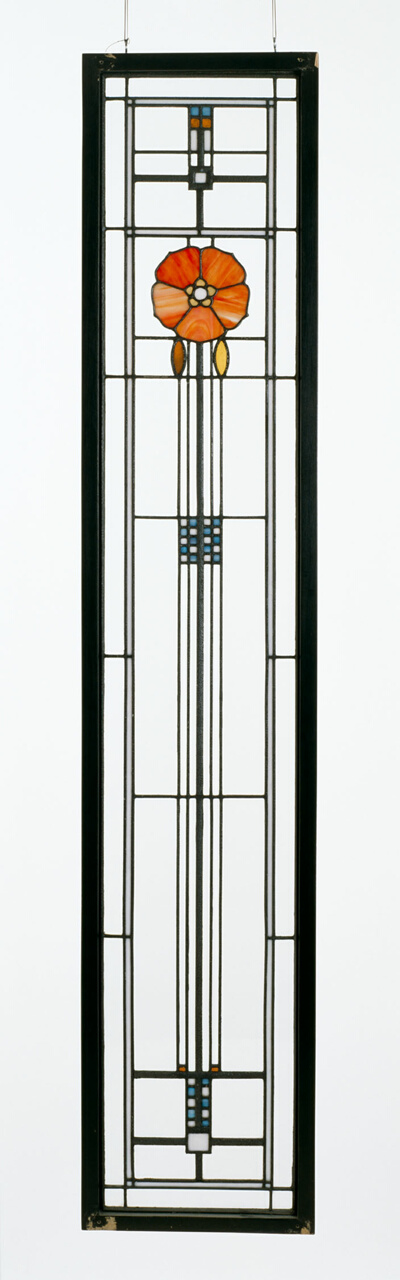 Leaded Glass Window Depicting A Stylized Poppy