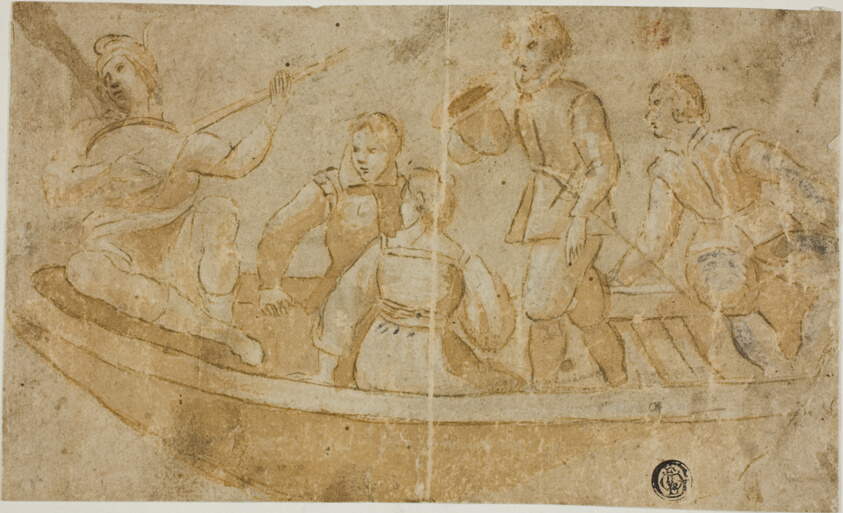Three Men, Woman and Luteplayer in Boat