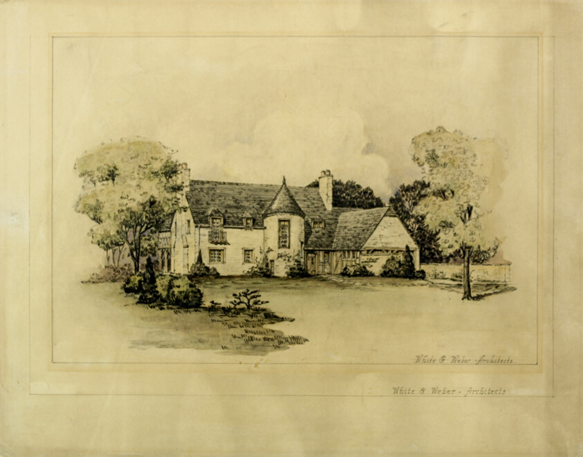 House with Circular Stair Tower, Perspective Rendering