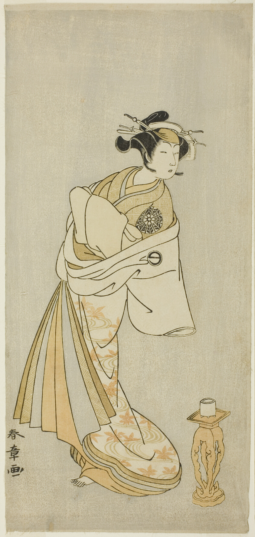 Actors Ichikawa Danjûrô V as the Spirit of the Monk Seigen and Nakamura Noshio I as the Spirit of the Courtesan Takao in “Courtesan in a Maple-Leaf-Pattern Over-Kimono” (“Keisei Momiji no Uchikake”)