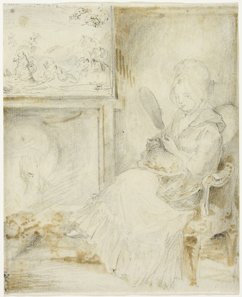 Woman Seated Holding a Cat on Her Knees