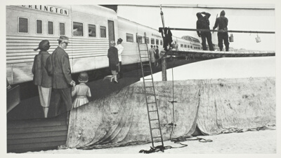 Men Putting Up Burlington Railroad Sign, Chicago