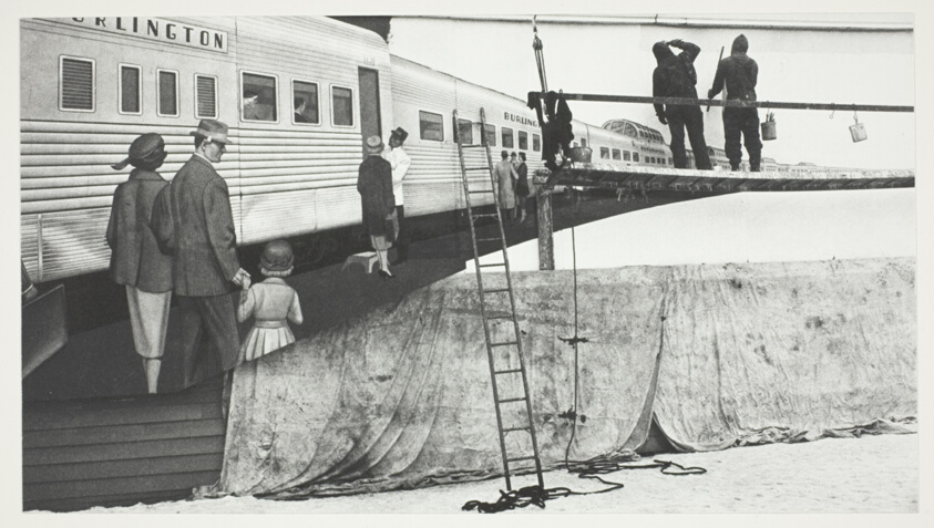 Men Putting Up Burlington Railroad Sign, Chicago