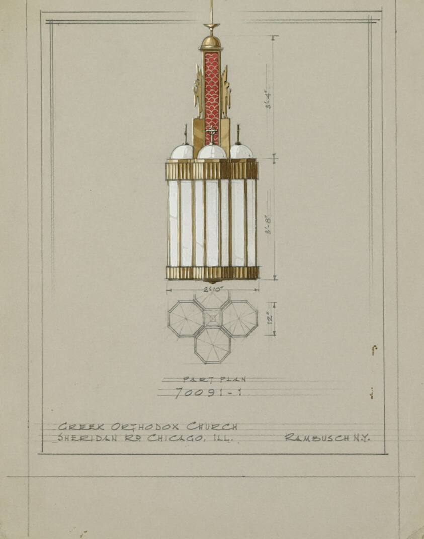 Saint Andrew’s Greek Orthodox Church Light Fixture Proposals, Chicago, Illinois, Presentation Design Drawings