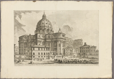 View of the exterior of St. Peter's Basilica in the Vatican, from Views of Rome