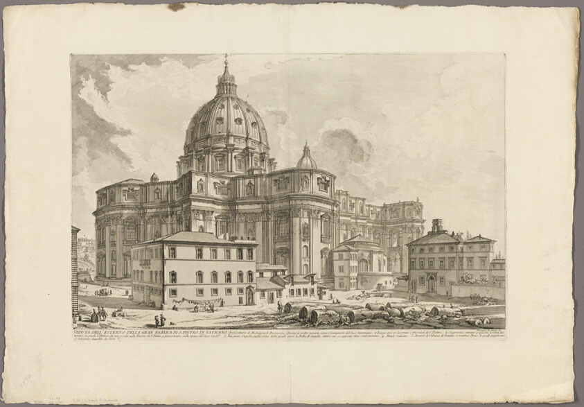 View of the exterior of St. Peter's Basilica in the Vatican, from Views of Rome