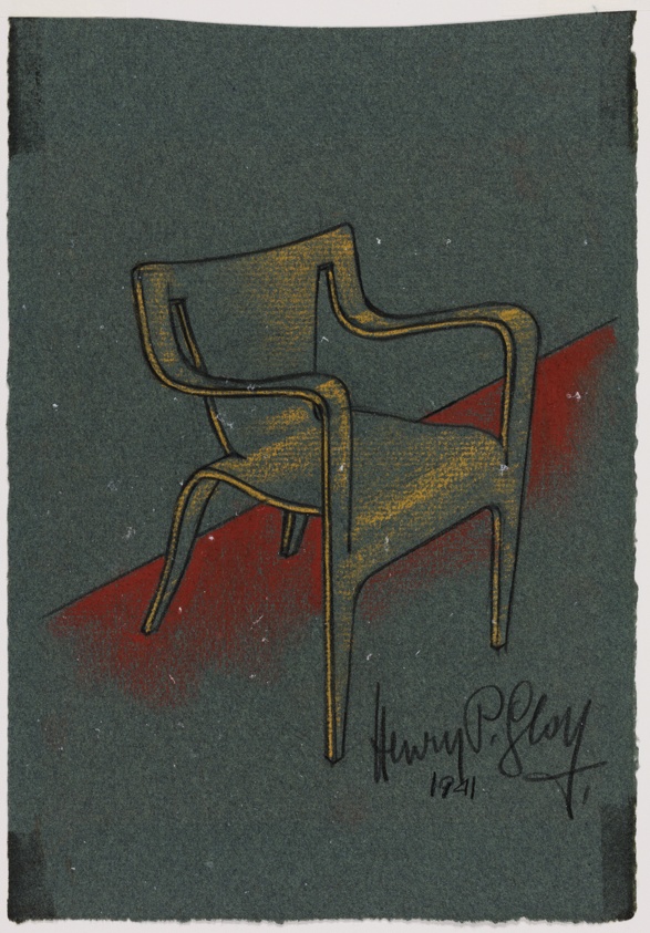 Furniture Design, Molded Plywood Armchair, Perspective View