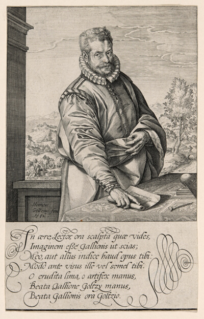 Philips Galle  (1537-1612), Pupil of Coornhert from Haarlem, Engraver and Publisher in Antwerp from 1570; The Baptism of the Eunuch in Background Left