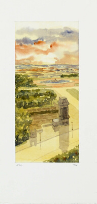 Chicago Travel Sketches, Congress Circle with Buckingham Fountain, Travel Sketch