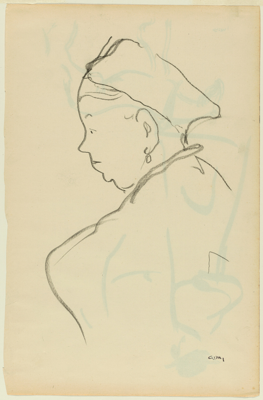 Bust of a Woman in Profile (recto); Sketches of a Walking Figure and a Horse (verso)