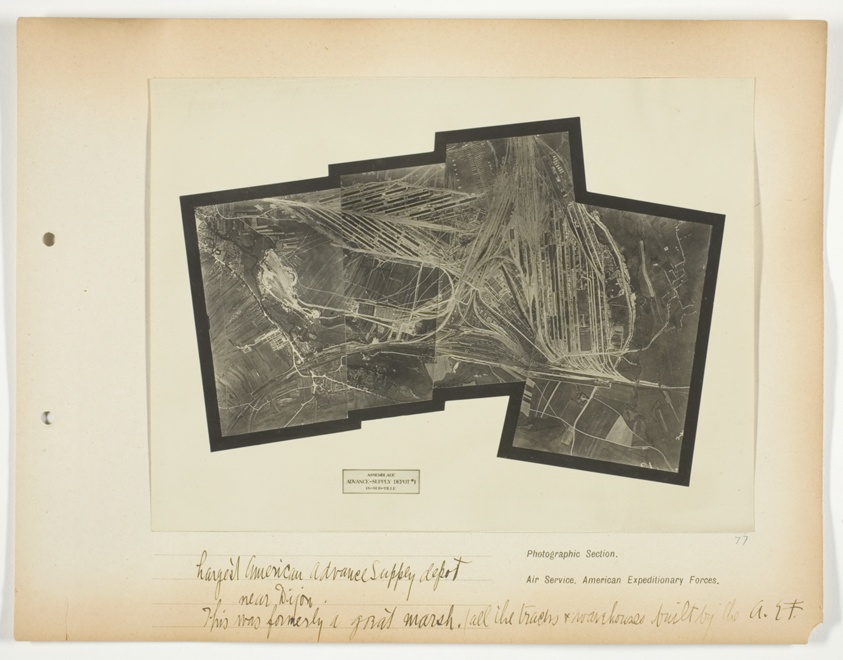 Largest American advance supply depot near Dijon. This was formerly a great marsh. All the tracks and warehouses built by the A.E.F. Advance Supply Depot No. 1, Is-sur-Tille