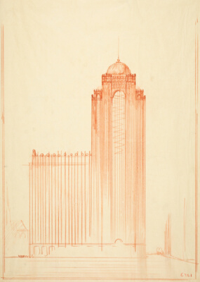 National Life Insurance Company Building Byzantine-Moorish-Style Proposal, Chicago, Illinois, Elevation Sketch