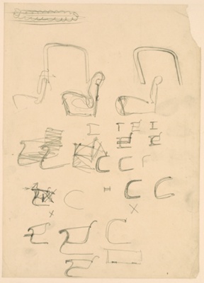 Chair Studies, Bent Tubular Steel Chairs, Arm Studies, Perspective Sketch
