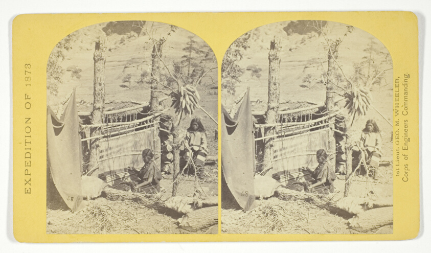 Aboriginal life among the Navajo Indians, Cañon de Chelle, New Mexico. Squaw weaving blankets. The native loom. The blankets made are of the best quality, and impervious to water, No. 26 from the series "Geographical Explorations and Surveys West of the 100th Meridian"