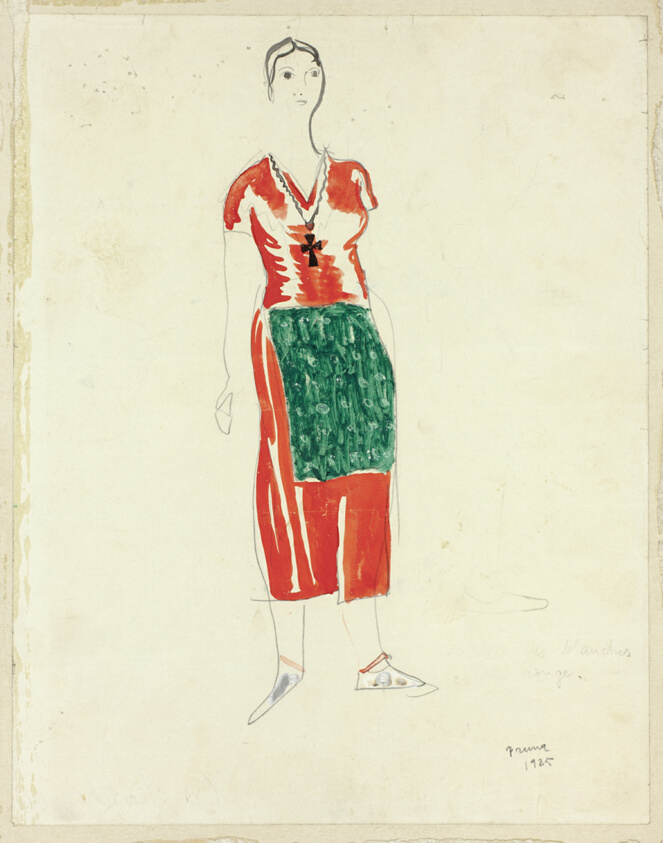 Costume Design: Woman in Red Dress with Green Apron