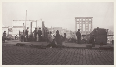 Group in Shadow Before Ruins, San Francisco Earthquake and Fire
