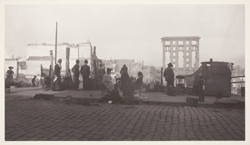 Group in Shadow Before Ruins, San Francisco Earthquake and Fire