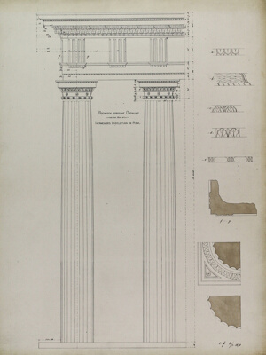 Orders of Architecture, Roman Doric Order from Baths of Diocletian, Rome, Italy, Elevation