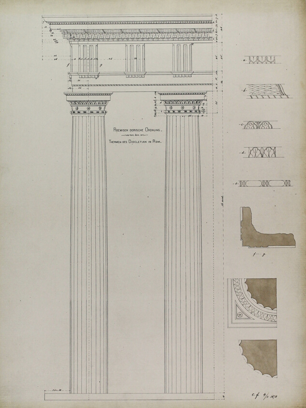 Orders of Architecture, Roman Doric Order from Baths of Diocletian, Rome, Italy, Elevation