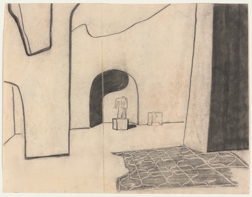 Interior View with Statue, Egypt, Travel Sketch