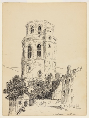 Tower of Heidelberg Castle, Germany, Travel Sketch