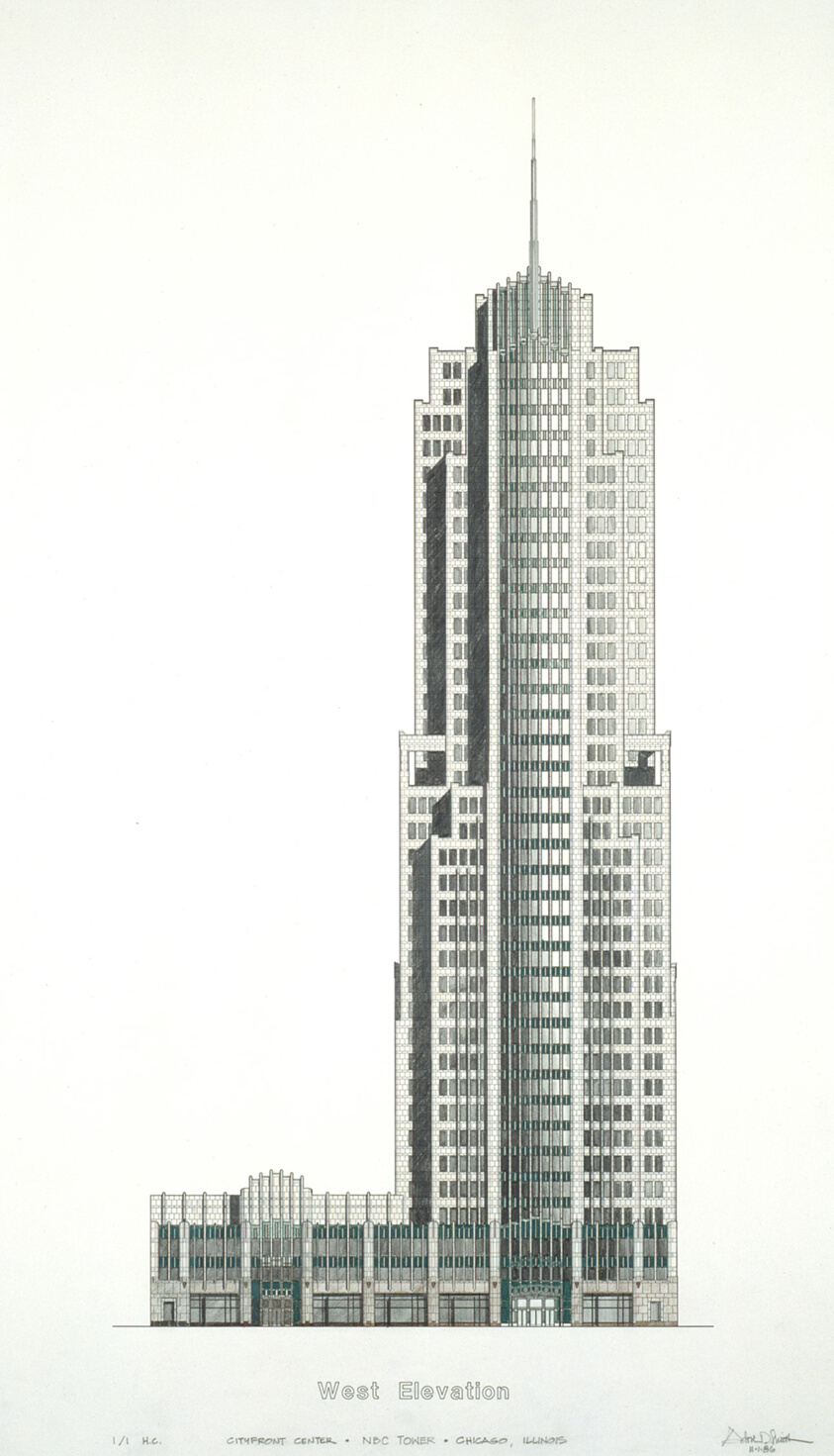 NBC Corporate Center: West Elevation (Presentation Drawing)