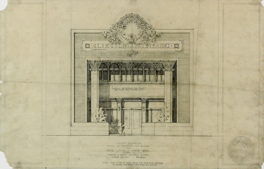 Lincoln State Bank Proposal, Chicago, Illinois, Front Elevation
