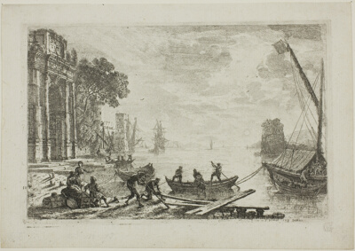 Harbor Scene with Rising Sun