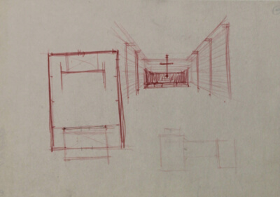 Illinois Institute of Technology Chapel, Chicago, Illinois, Plan and Interior Perspective