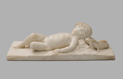 Sleeping Infant Faun Visited by an Inquisitive Rabbit