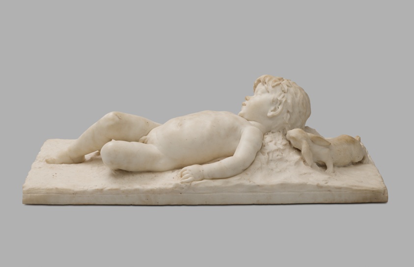 Sleeping Infant Faun Visited by an Inquisitive Rabbit