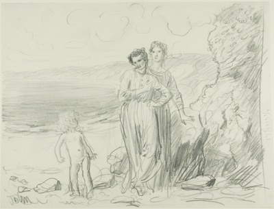 Two Women and Child in Landscape