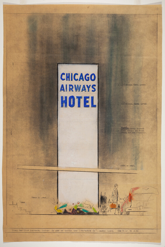 Entrance Pylon, Chicago Airways Hotel, Chicago, Illinois, Elevation