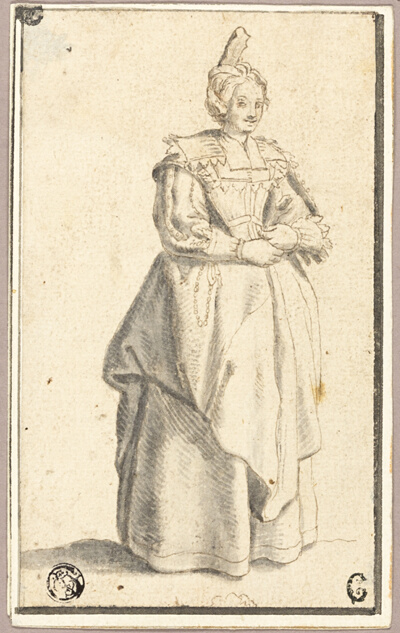 The lady with the small raised cap, after a print from La Noblesse