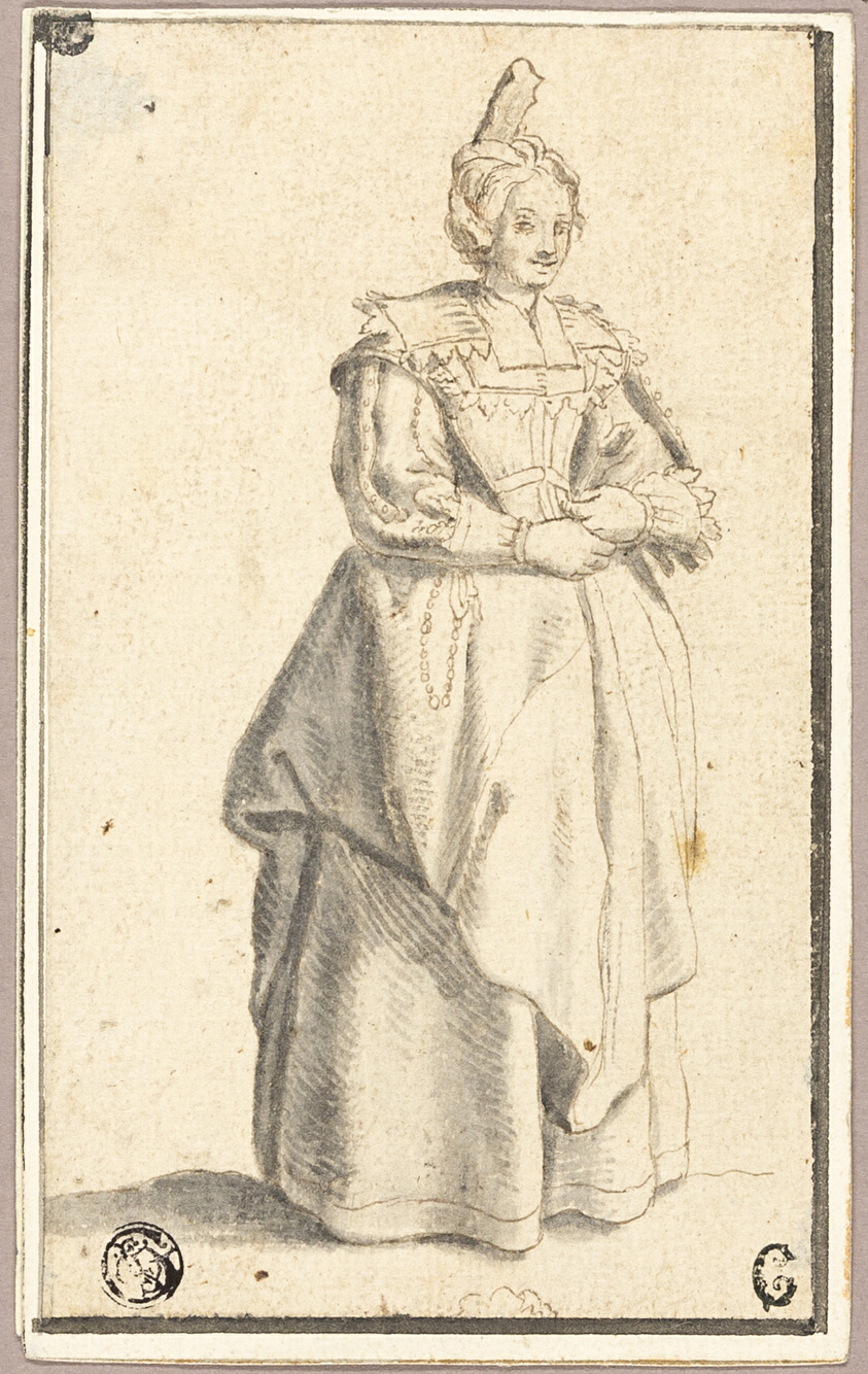 The lady with the small raised cap, after a print from La Noblesse