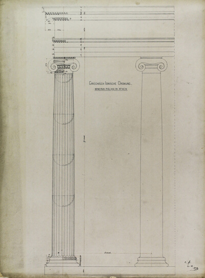 Orders of Architecture, Greek Ionic Order from the Temple of Minerva Polias, Athens, Greece, Elevation